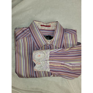 Bugatchi Uomo Red Label Striped Shirt Mens L Pink Red Purple Multicolor